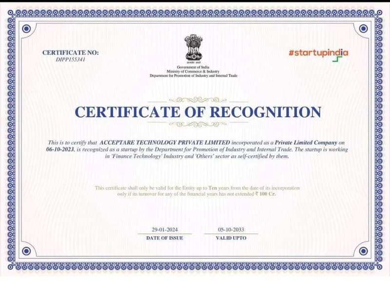 Certificate of recognignition